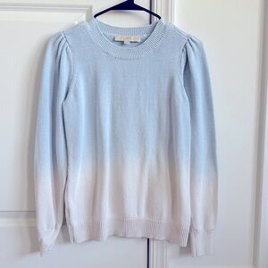 Women’s LOFT Small Blue Ombré Knit Sweater with Puff Sleeve